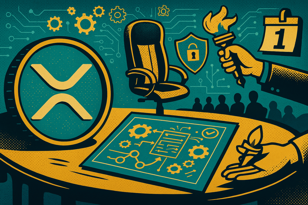 Ripple CTO transition cover David Schwartz joins the board as CTO emeritus with governance blueprint and XRP roadmap visual