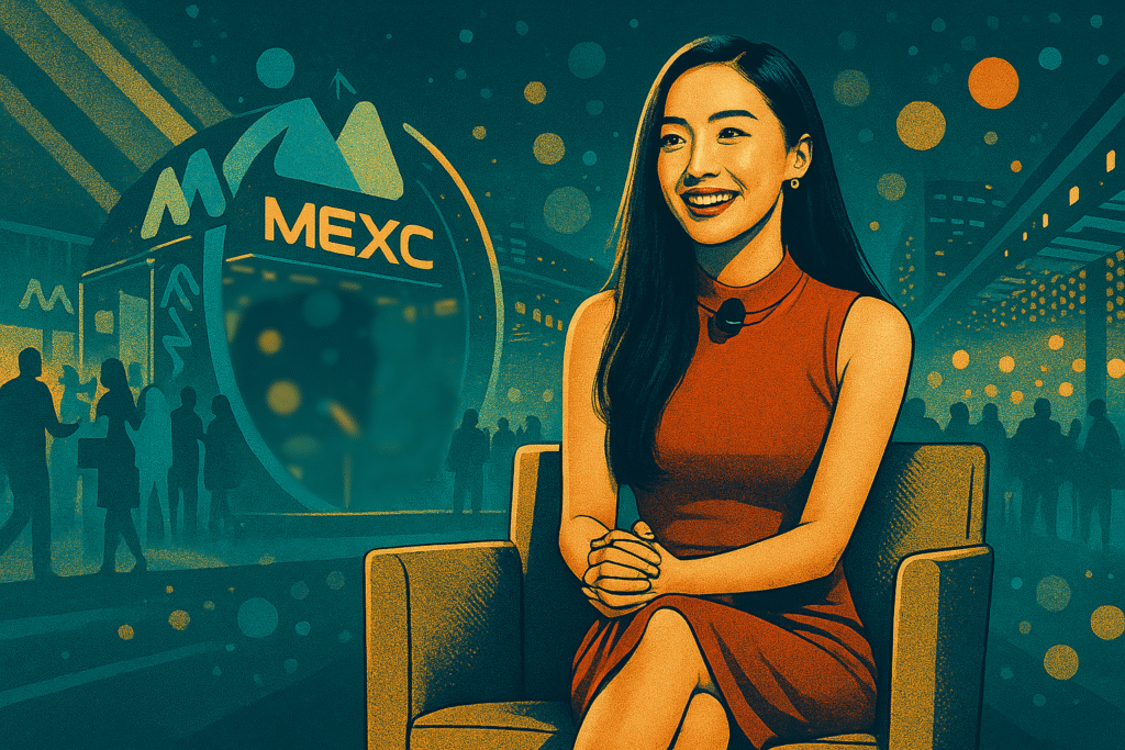 MEXC Cecilia Hsueh at TOKEN2049 editorial illustration of the CSO